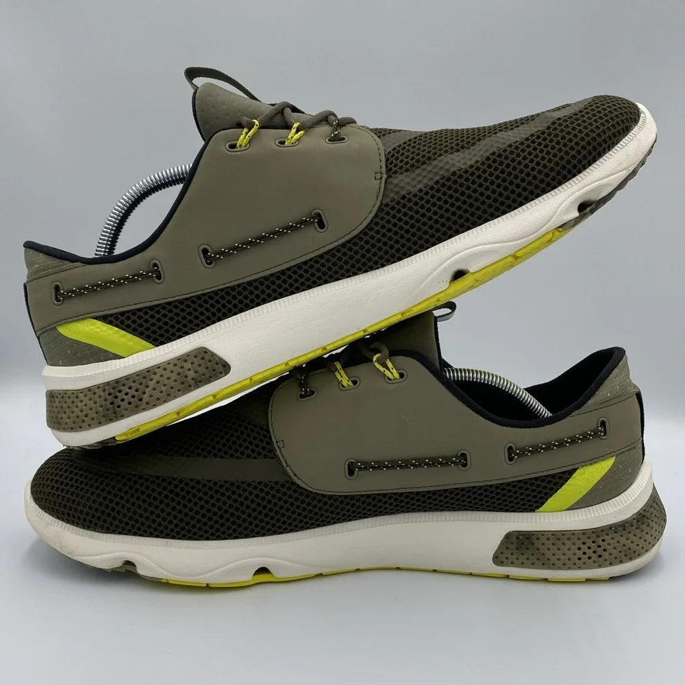 Sperry 7 SEAS 3-Eye Boat Shoes Men's Size 13 Olive Green Yellow STS41092 Mesh